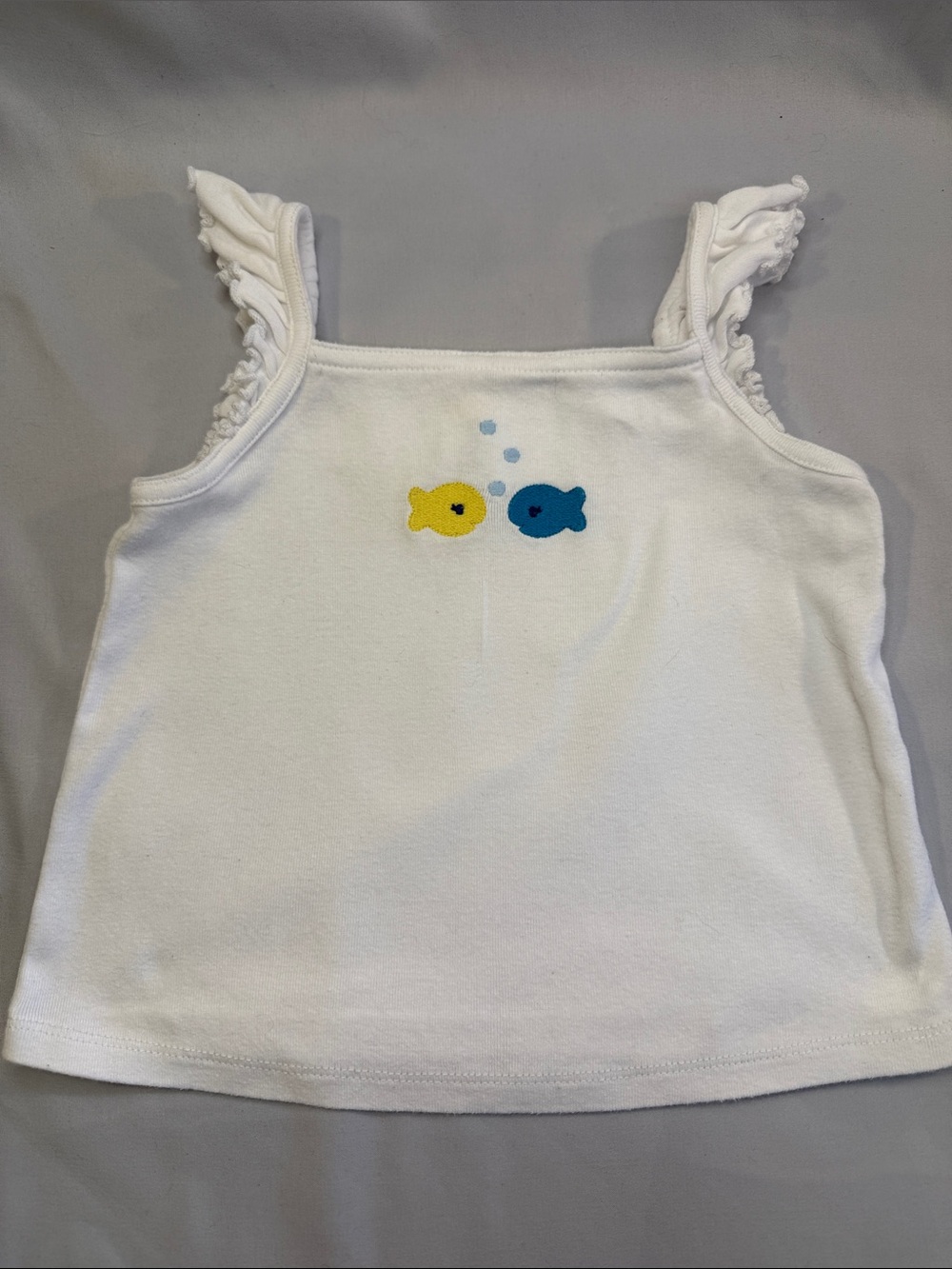 Gymboree White Tank Top with Yellow & Blue Fish Embroidery